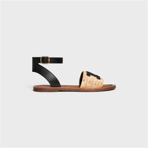 LYMPIA FLAT STRAP SANDAL IN RAFFIA & CALFSKIN 